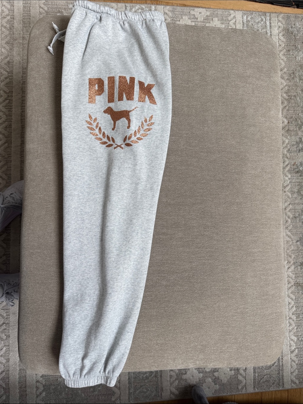 PINK Victoria's Secret Gray Track Joggers with Copper Logo